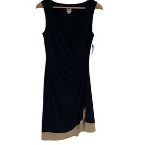 Anne Klein Womens Shift Dress Ruched Stretch‎ Sleeveless Wrap Tan Black Size 4